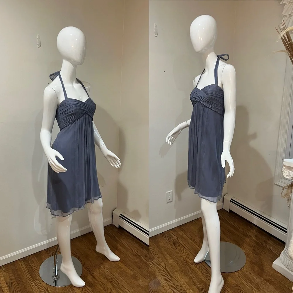 AMSALE Silk Bow Tie Chiffon Mini Dress - Picture 3 of 5